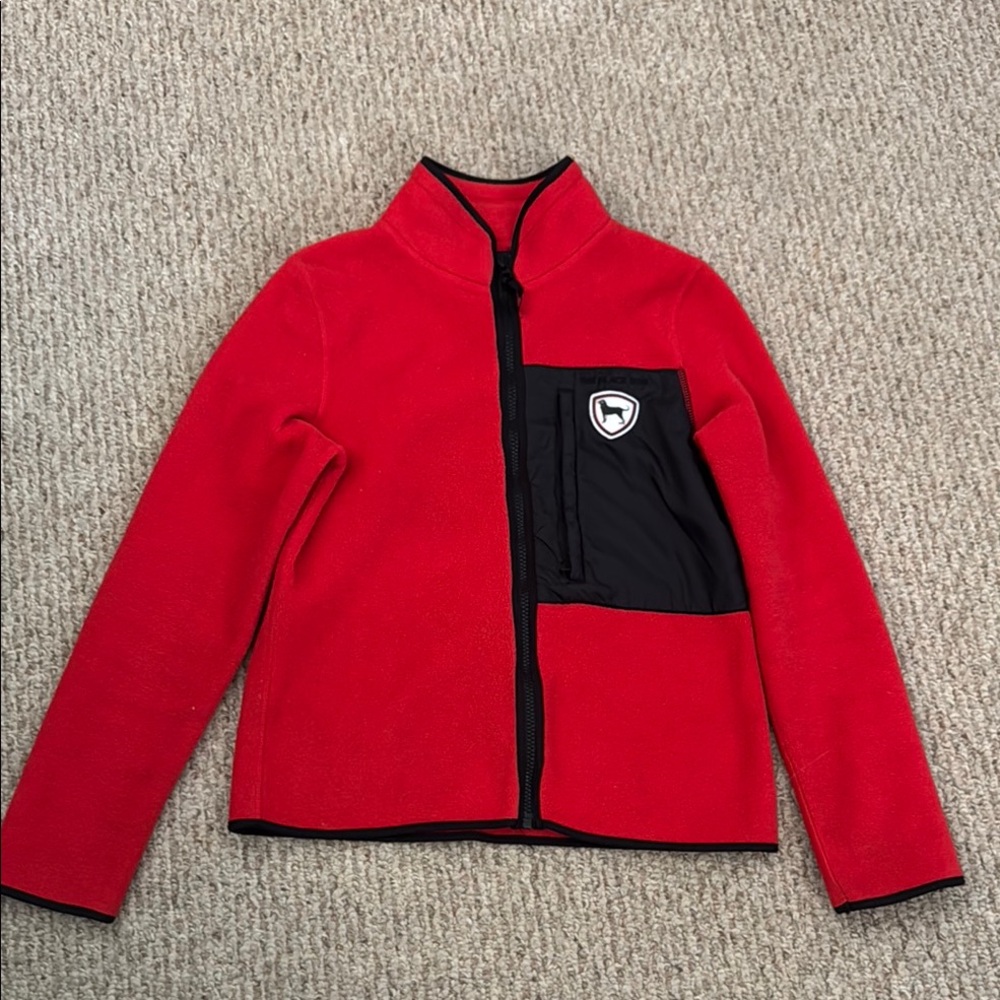 Women black dog Red Fleece Jacket medium EUC